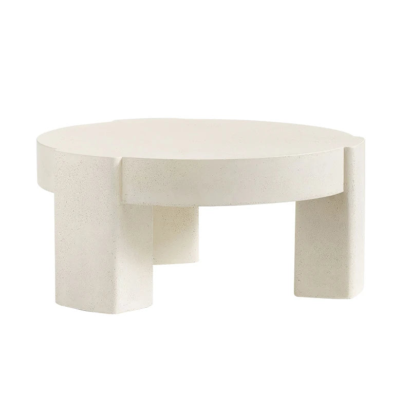 Cream Stone Round Coffee Table - French Minimalist