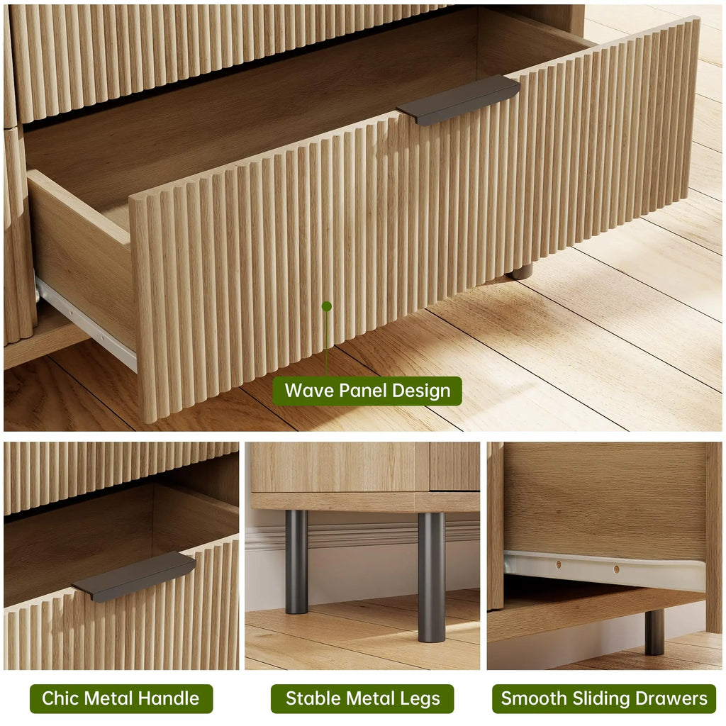 Fluted 3-Drawer Dresser — Modern Wood Bedroom Chest