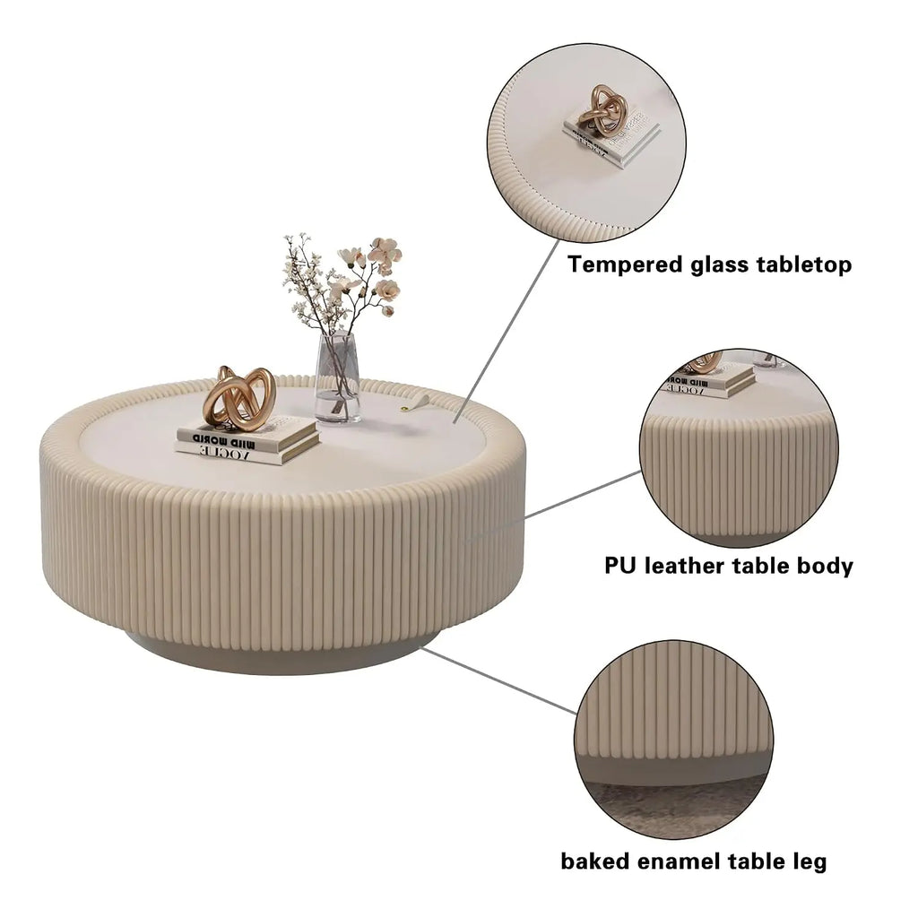 Round Fluted Coffee Table with Hidden Storage — 31.5"