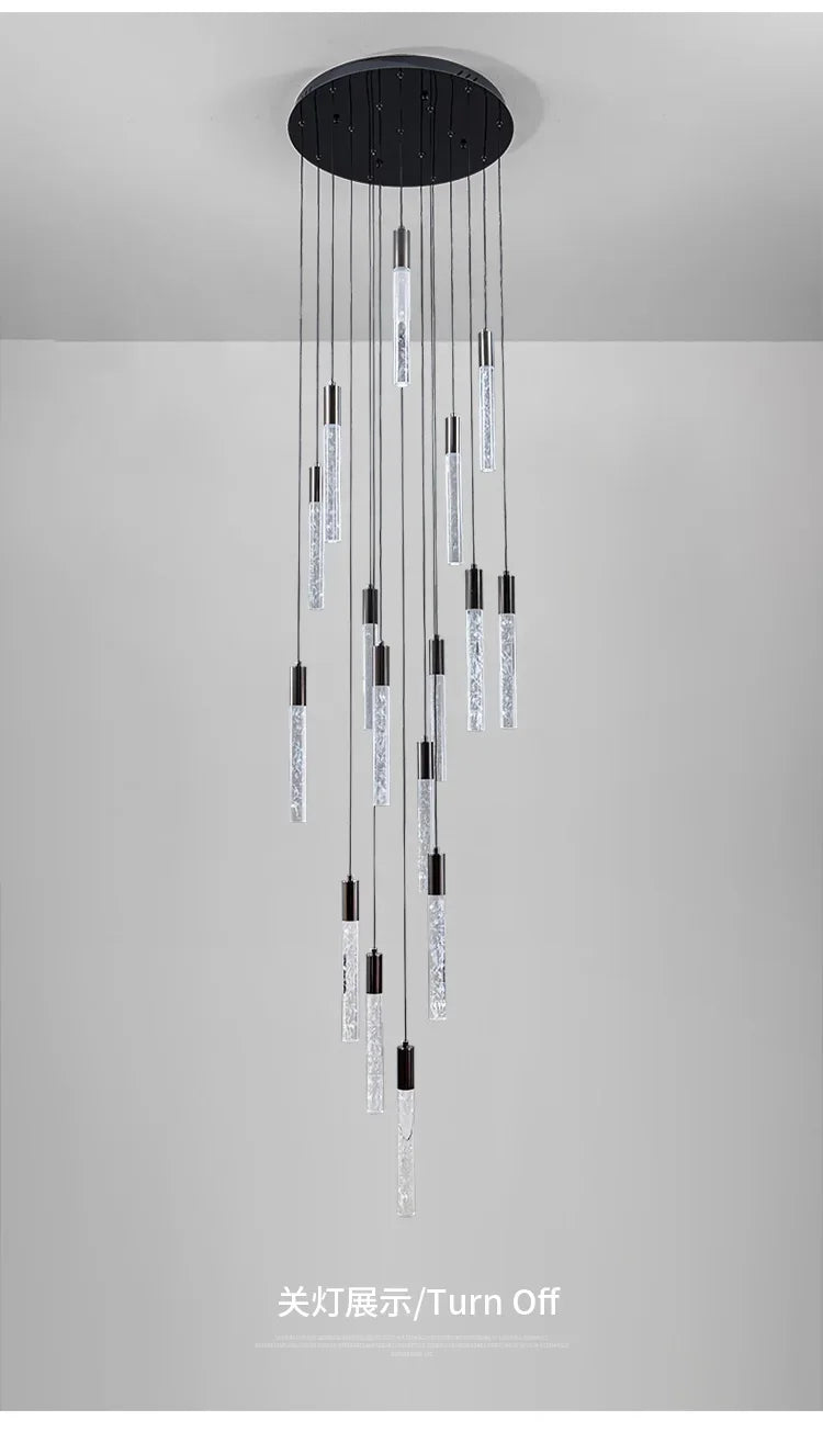 Minimalist Cylindrical Crystal Staircase Chandelier