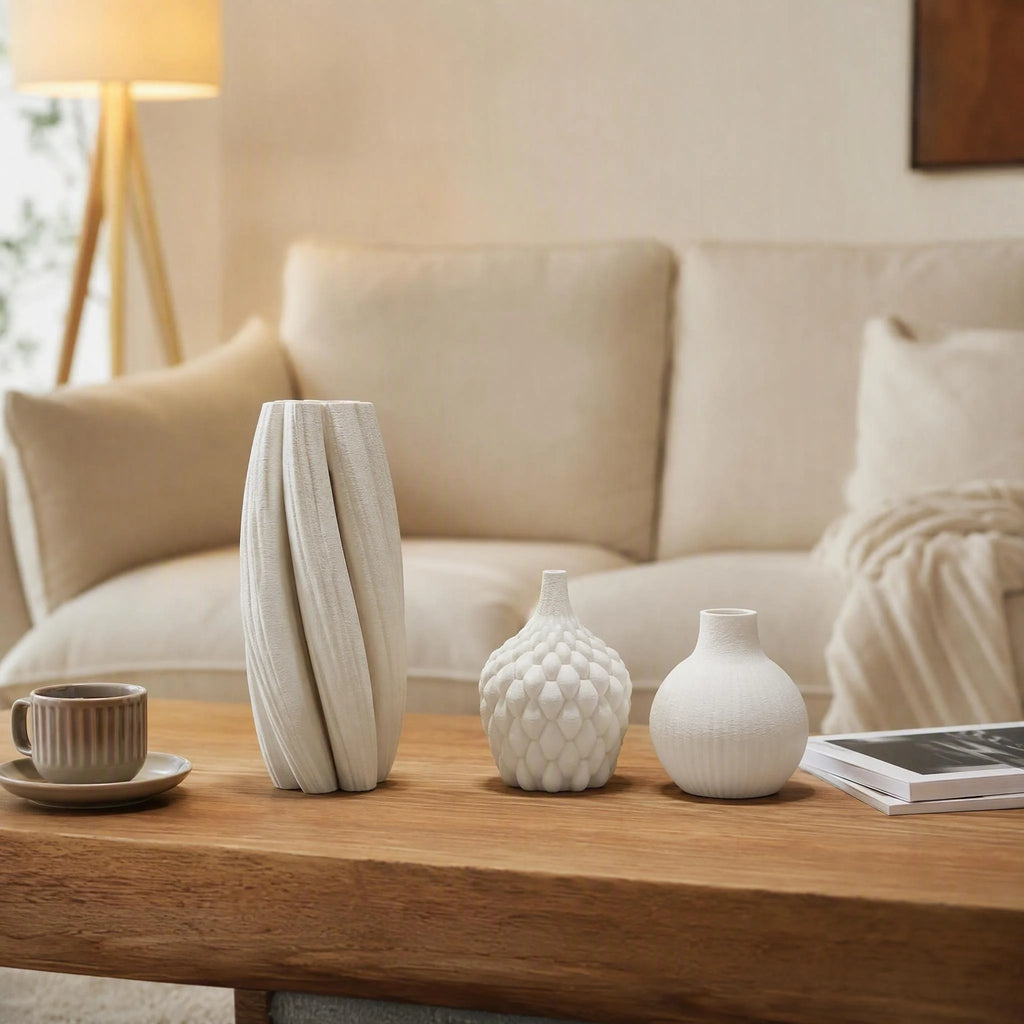 Textured Matte PLA 3-Piece Vase Set — Nordic Desktop