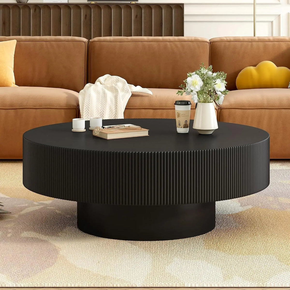 Drum Stone Coffee Table - Faux Marble Modern
