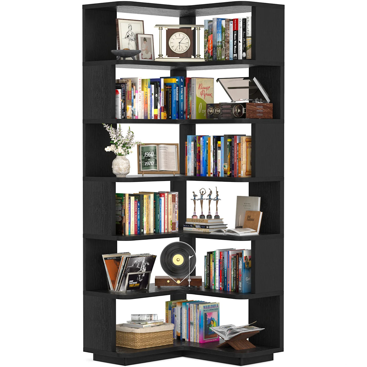 73" L-Shaped Corner Bookshelf — 7-Tier Display Stand