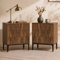 Mid-Century Walnut Nightstand Set of 2, Wave-Front