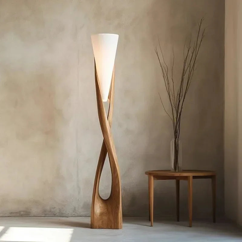 Handmade solid wood floor lamp with wabi-sabi design and LED light