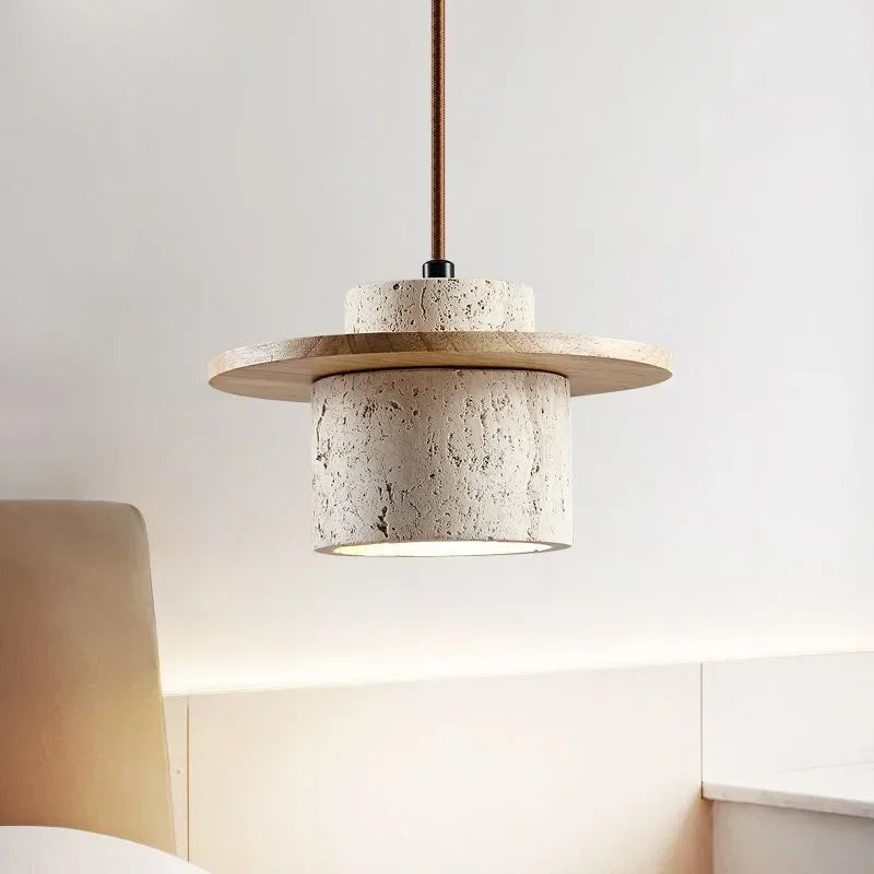 High Quality Stone Pendant Light Indoor LED Walnut/Log Yellow Travertine Chandelier Parlor Bedroom Cafe Bar Hanging Light — alternate view