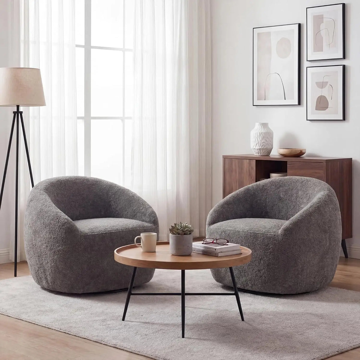 Green Boucle Oversized Swivel Chair — 360° Base
