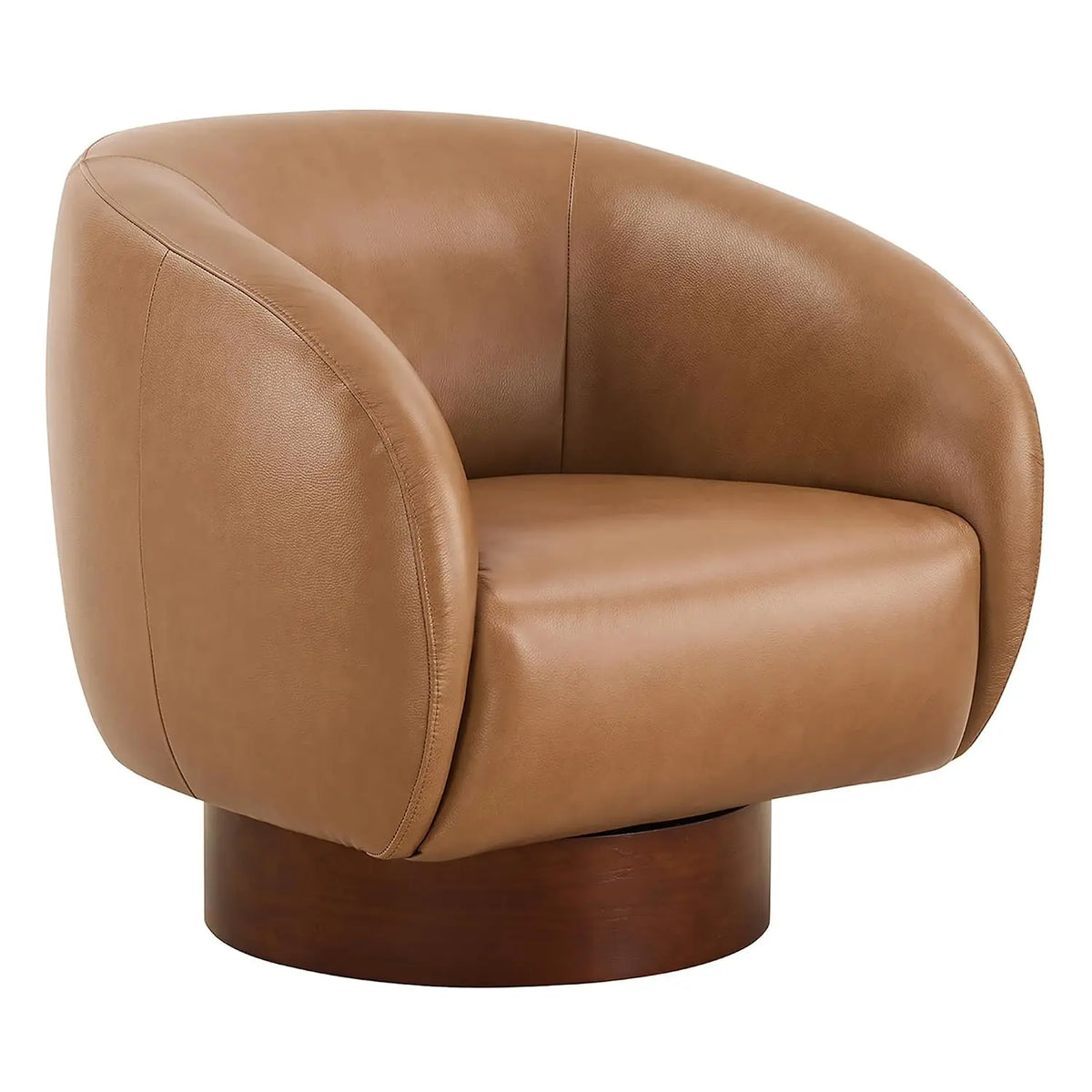 Oatmeal Boucle Swivel Accent Chair — Wood Base Armchair