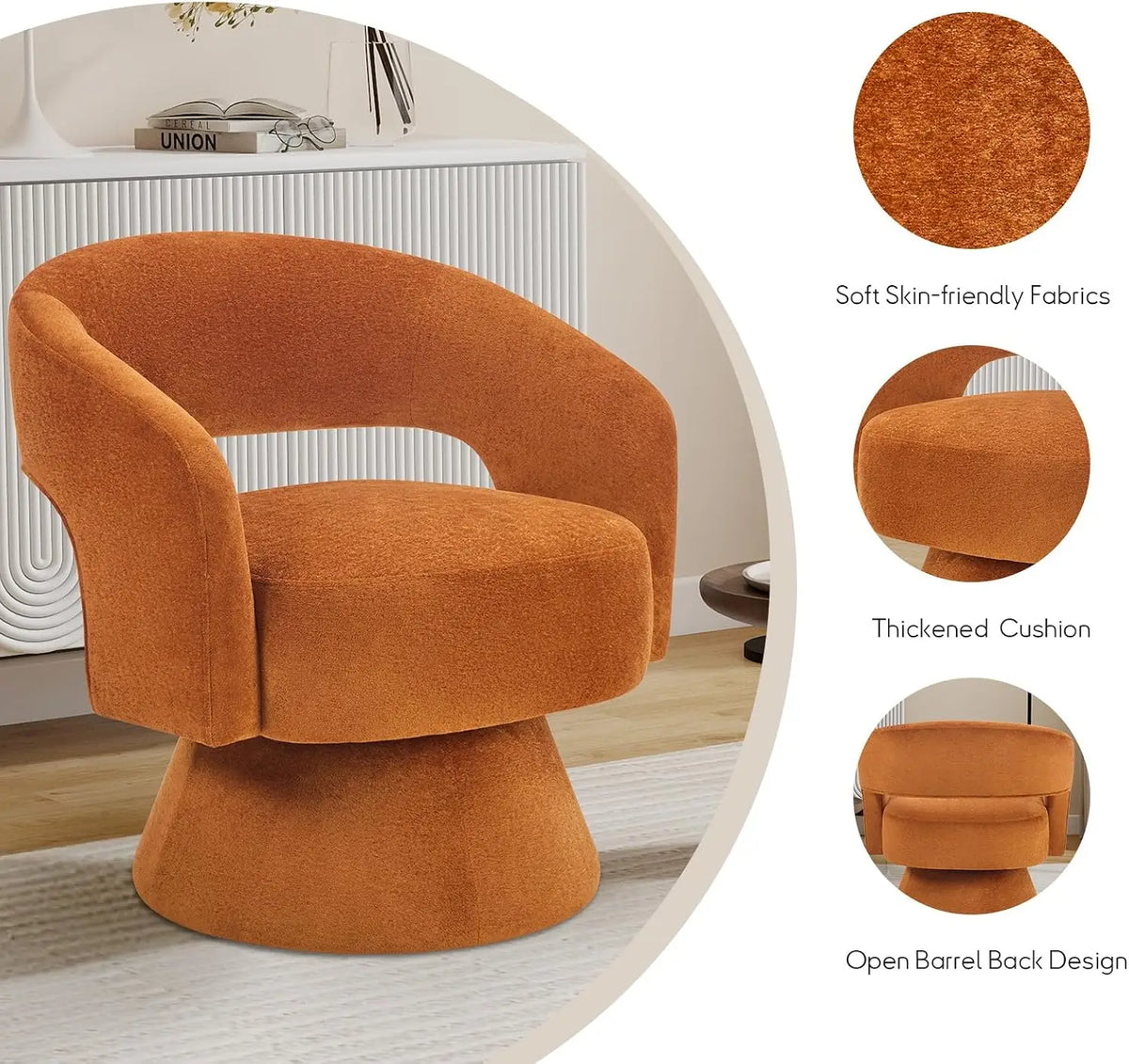 Orange Velvet Swivel Barrel Chair — 360° Accent Chair