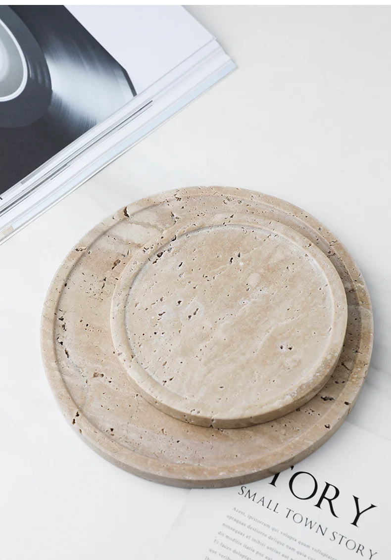 Travertine Vanity Tray — Multi-Size Marble Serving Tray