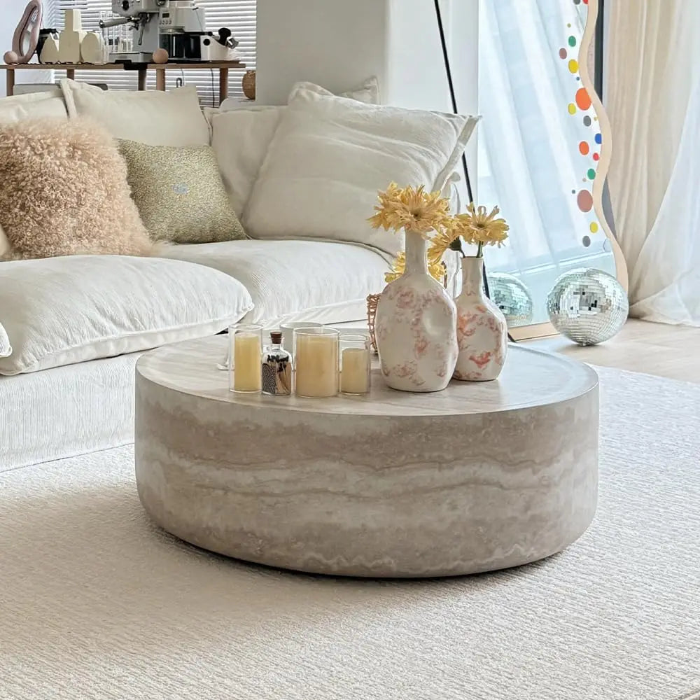 Drum Stone Coffee Table - Faux Marble Modern