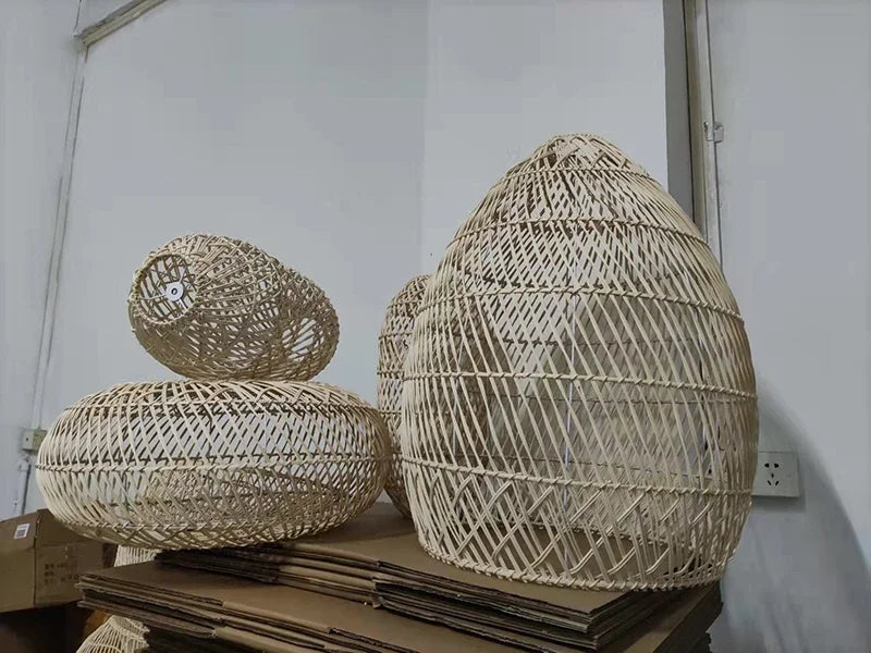 Natural Rattan Lamp Pendant Light New Chinese Style Hand-woven Pendant Light for Living Room Hanging Luminaire Room Decor Light — room setting