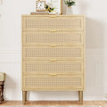 Modern Farmhouse Rattan 5-Drawer Dresser — Tall Narrow Chest