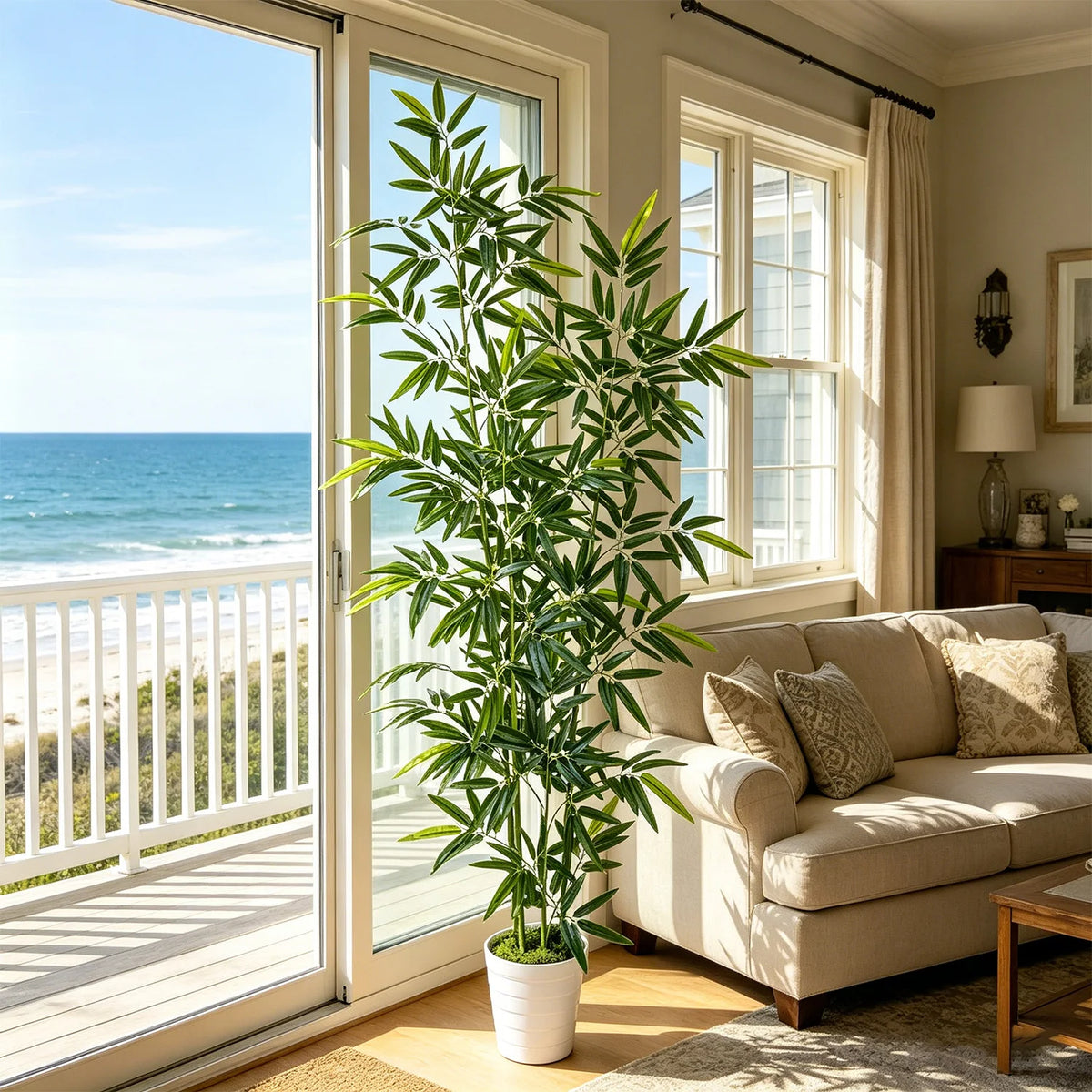 Artificial Green Bamboo Tree — 5.25-7.05 ft Multi-Stem — detail view