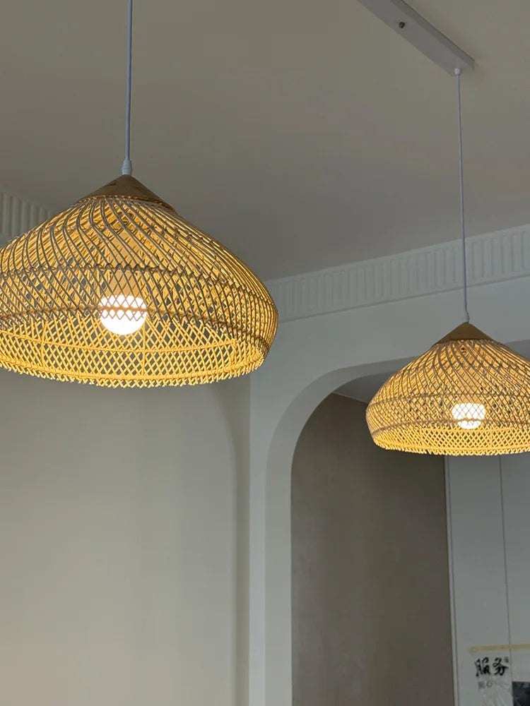 Handwoven Rattan Pendant Lamp — Japandi Kitchen Island Light
