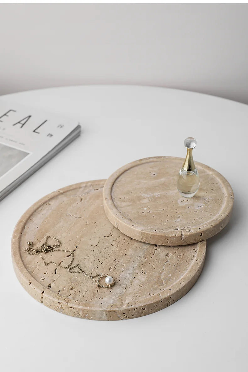 Travertine Vanity Tray — Multi-Size Marble Serving Tray