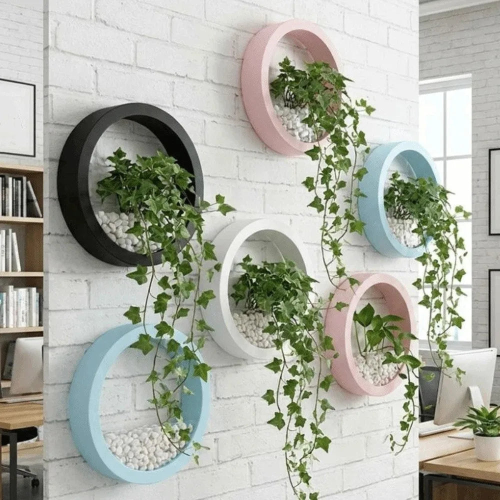 Round Wall-Mounted Hanging Planter — Drill-Free, 7.8in