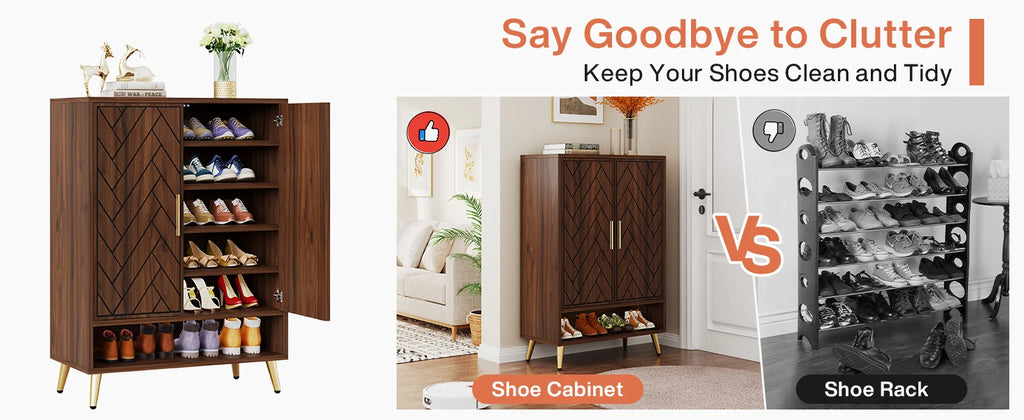 Tribesigns Walnut 6-Tier Shoe Cabinet with Doors