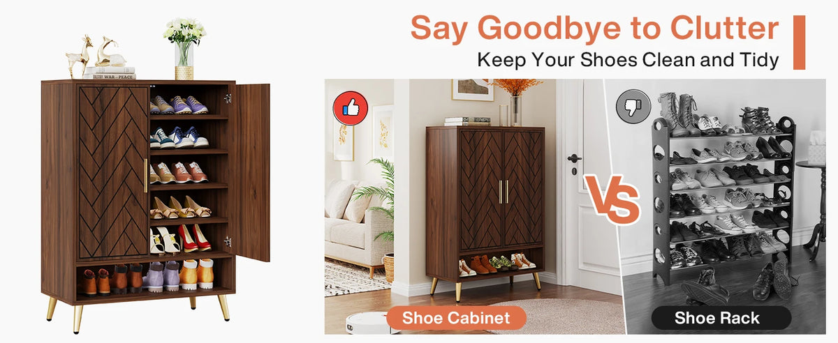 Tribesigns Walnut 6-Tier Shoe Cabinet with Doors