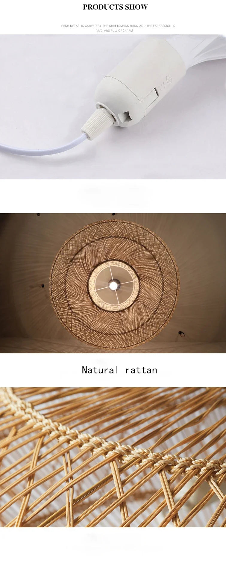 Natural Rattan Lamp Pendant Light New Chinese Style Hand-woven Pendant Light for Living Room Hanging Luminaire Room Decor Light — image 11
