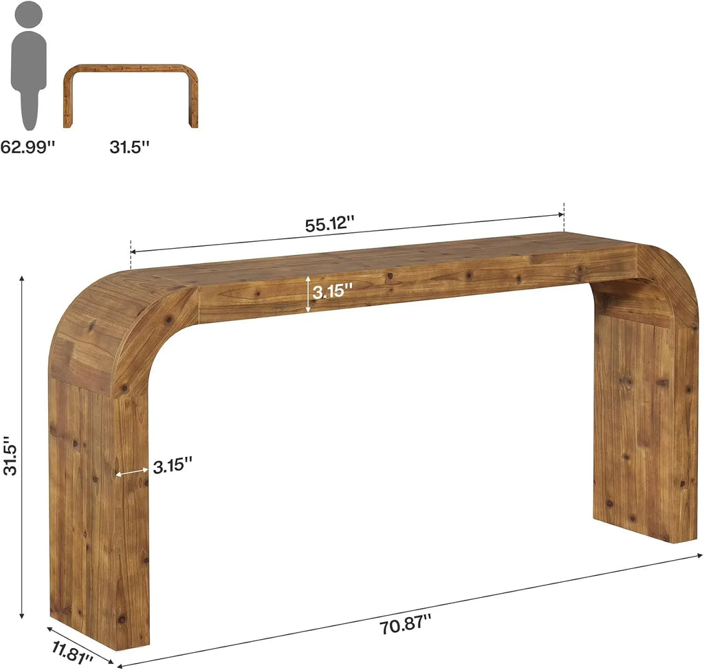 Solid wood waterfall console table with curved corners