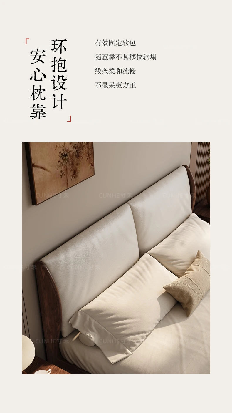 Japandi Walnut Platform Bed - Low Profile Solid Wood