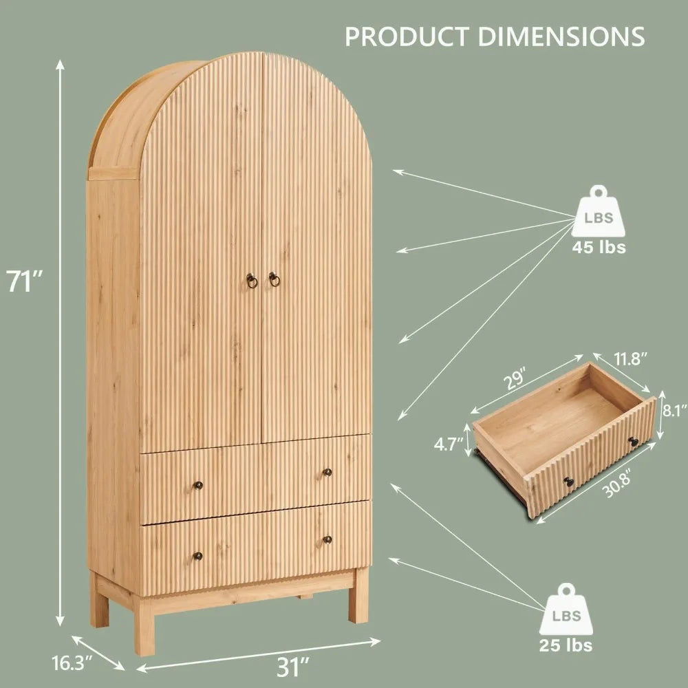 71" Arched Fluted Bathroom Storage Cabinet — Natural