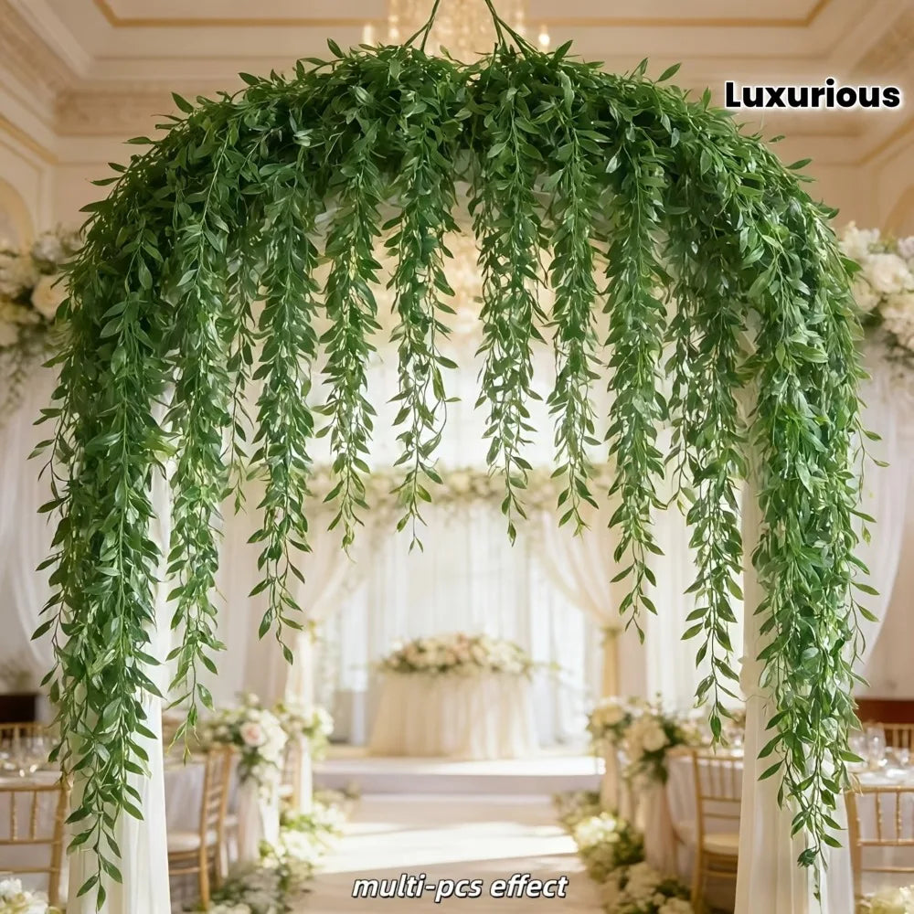 20pcs Extra-Long Deluxe Willow Vine Elegant Artificial Greenery, Faux Evergreen Hanging Vine with Dense for Spring Living Room — detail view