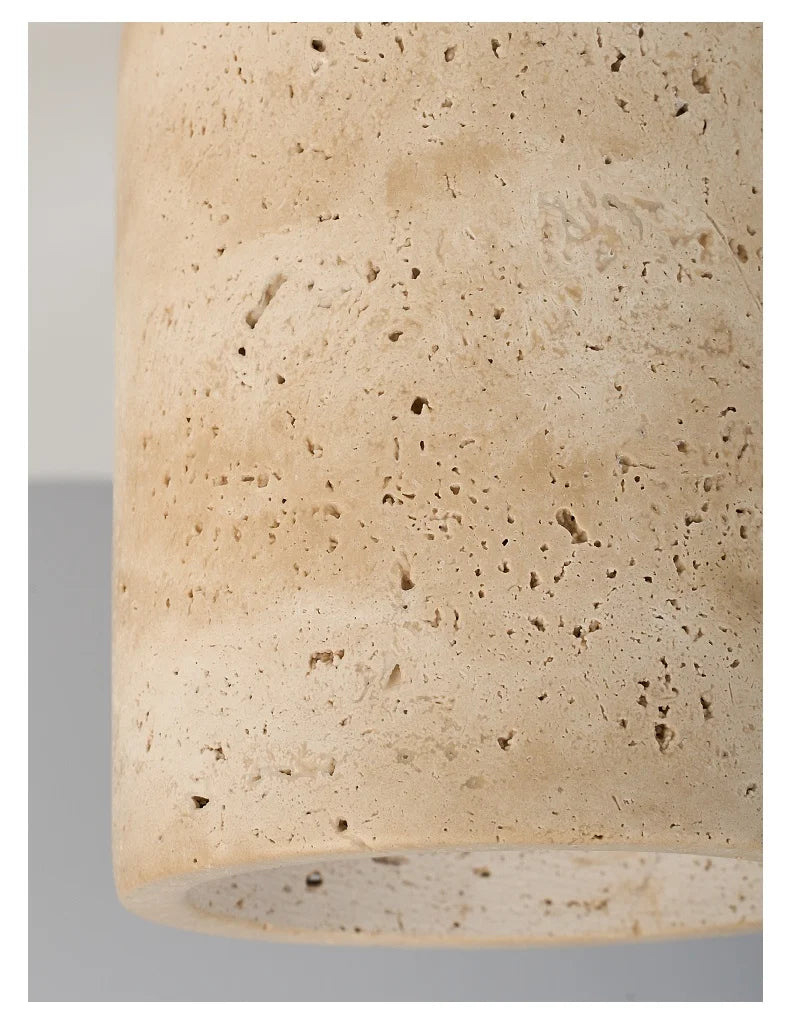 Wabi-Sabi Travertine Ceiling Lamp — Natural Stone & Wood Fixture