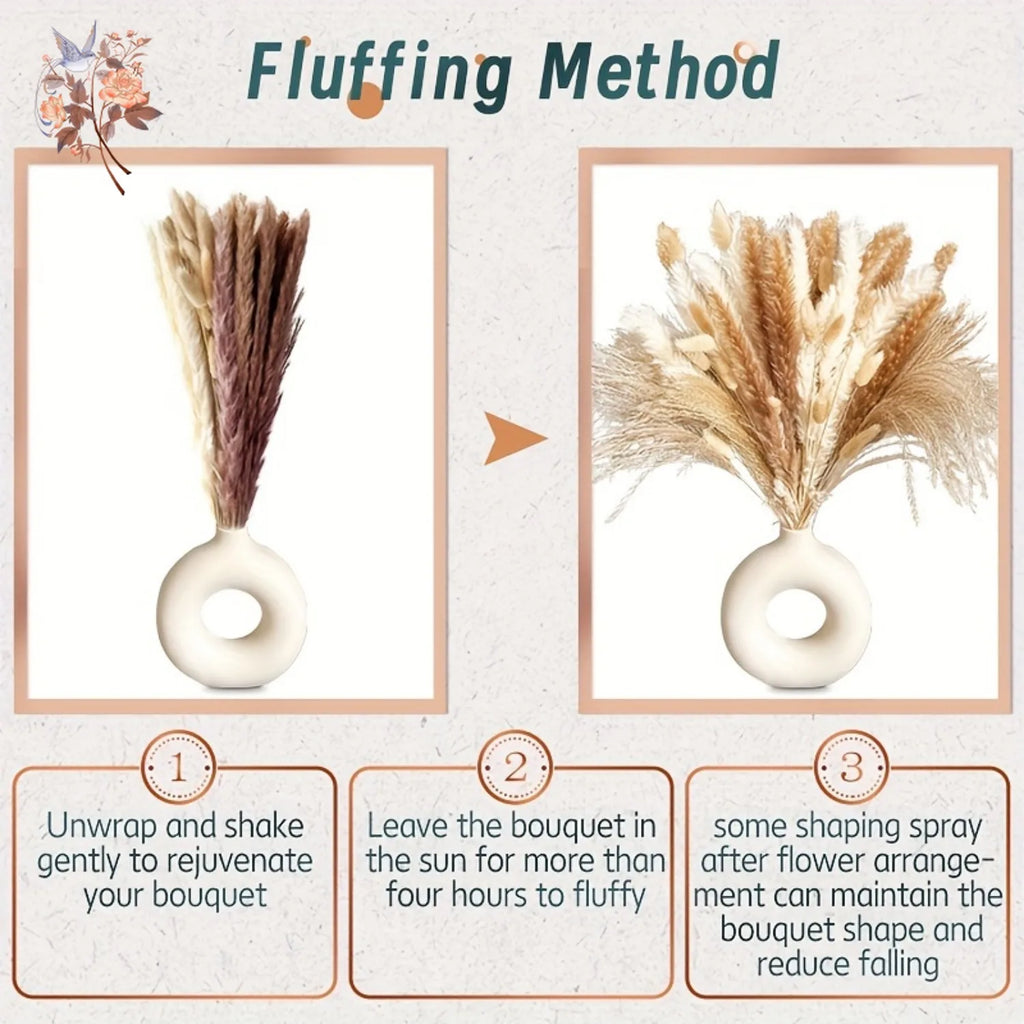 Natural Pampas & Rabbit Tail Grass Bouquet — Boho Table Decor