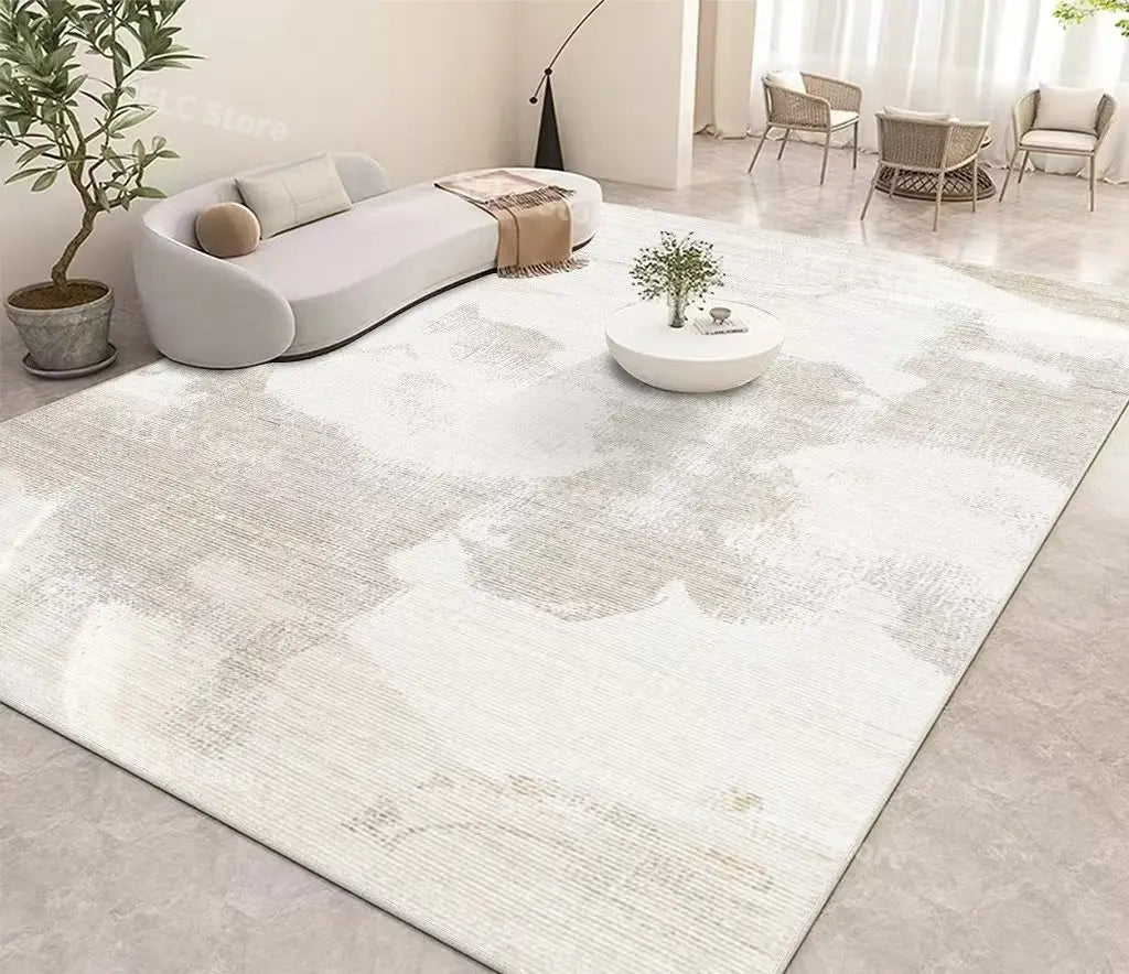 Minimalist Solid Color Beige Area Rug — Japanese Style — usage view