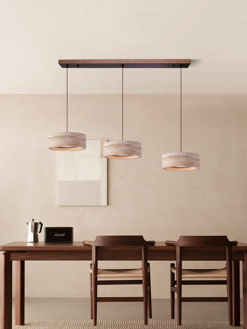 Yellow Travertine Hanging Chandelier — Wabi-Sabi Natural Stone