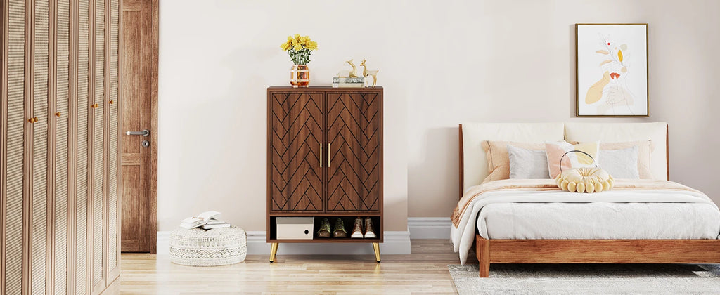 Tribesigns Walnut 6-Tier Shoe Cabinet with Doors