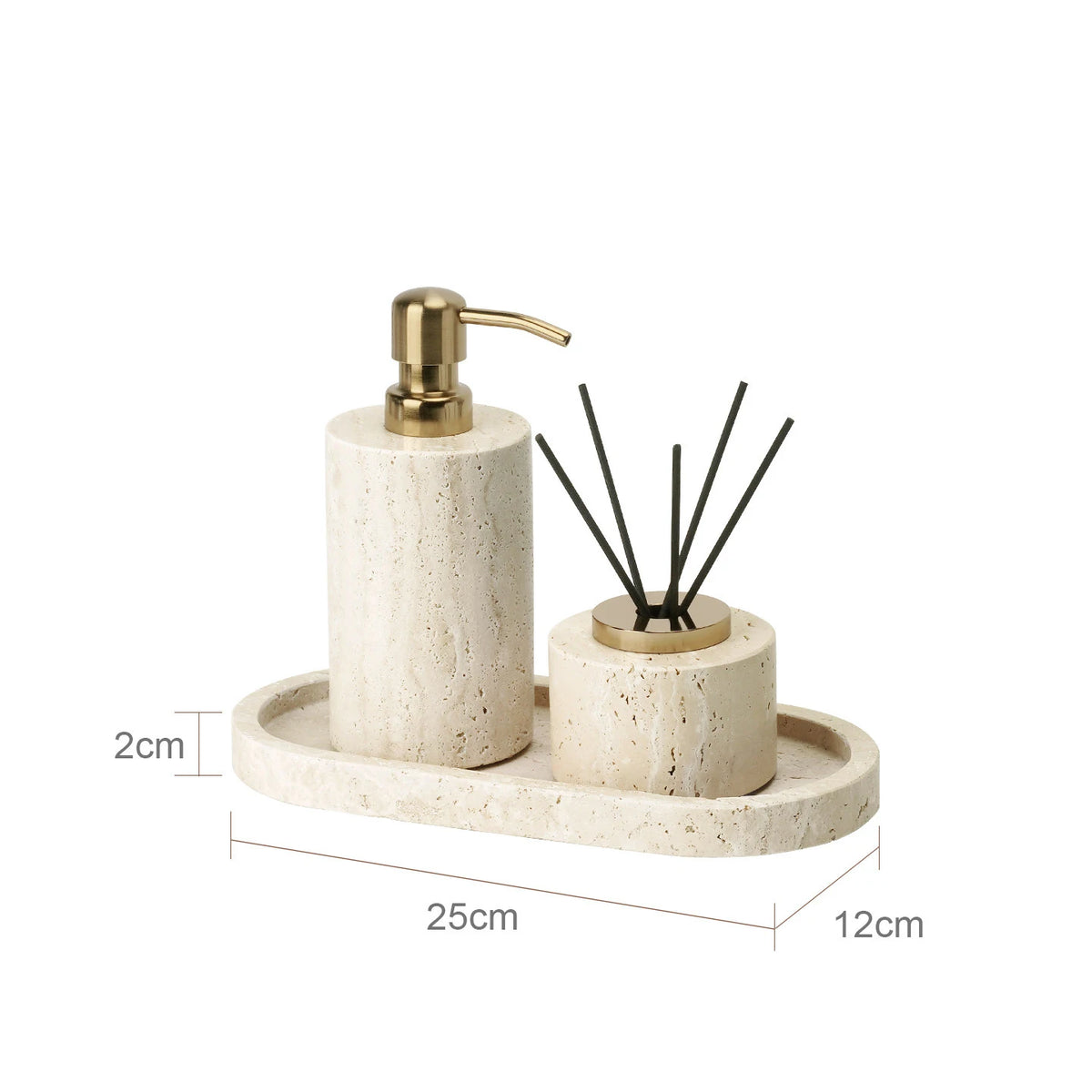 Travertine Bathroom Accessory Set — Soap, Tray & Tissue Box