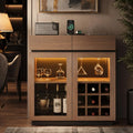 Walnut 2-in-1 Coffee Bar & Wine Cabinet with LED Light