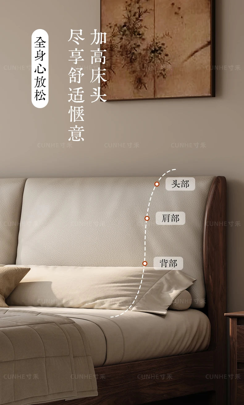 Japandi Walnut Platform Bed - Low Profile Solid Wood