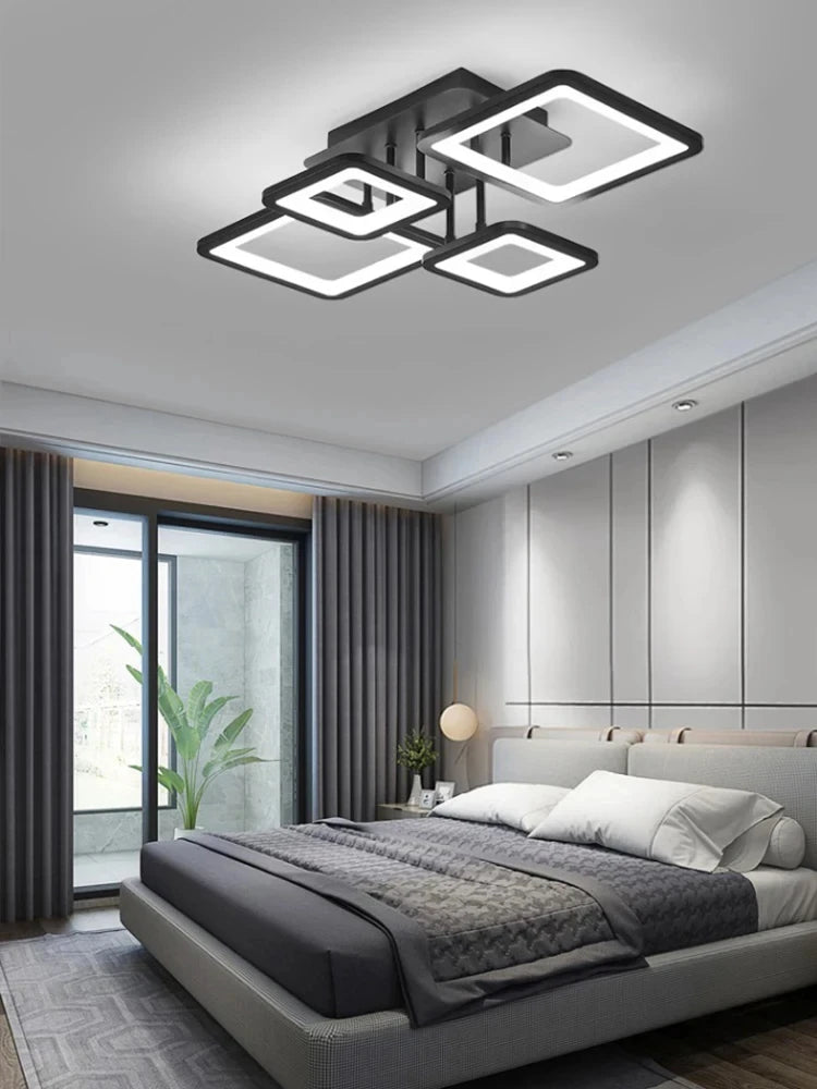 Black grid LED ceiling light — close-up product detail