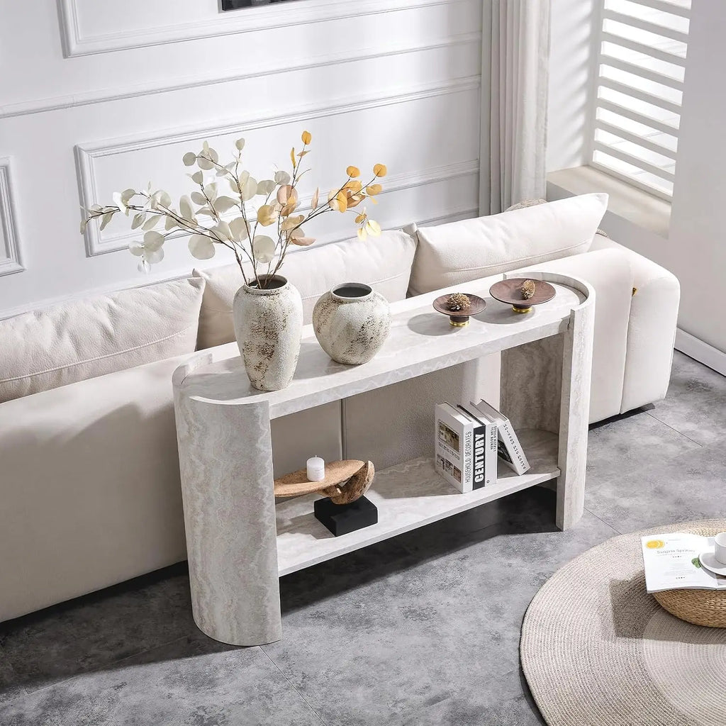 Faux Marble Console Table with Shelf — 53"
