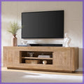 OKD thick block TV stand in light knotty oak finish