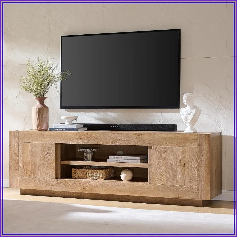 OKD thick block TV stand in light knotty oak finish