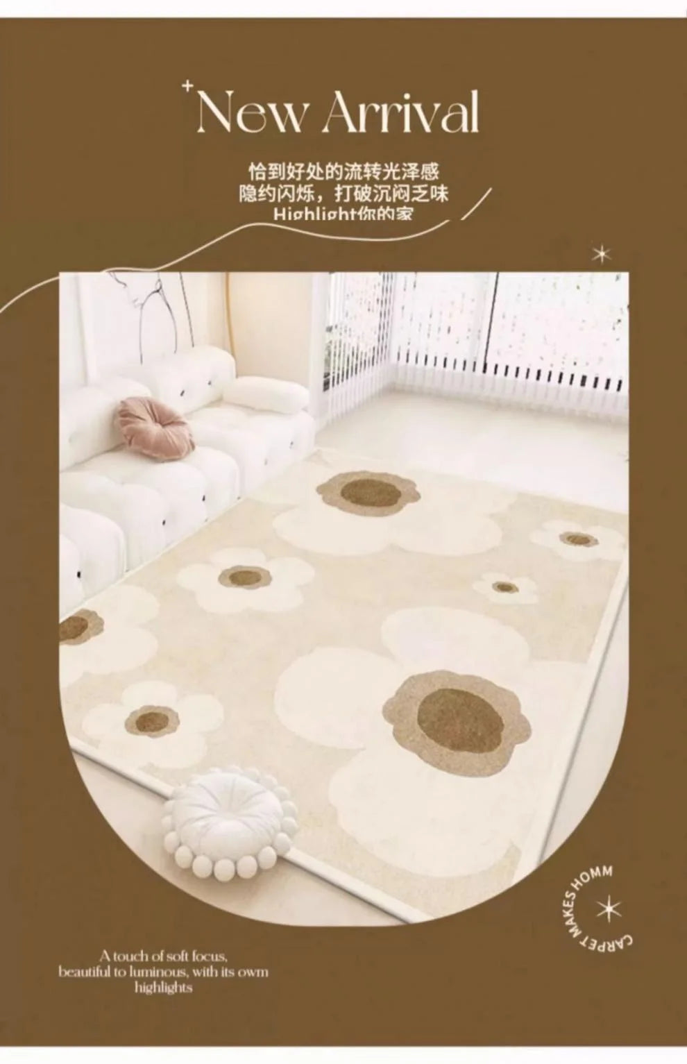 Luxury Full-Spread Area Rug — Bedroom & Balcony — specification view