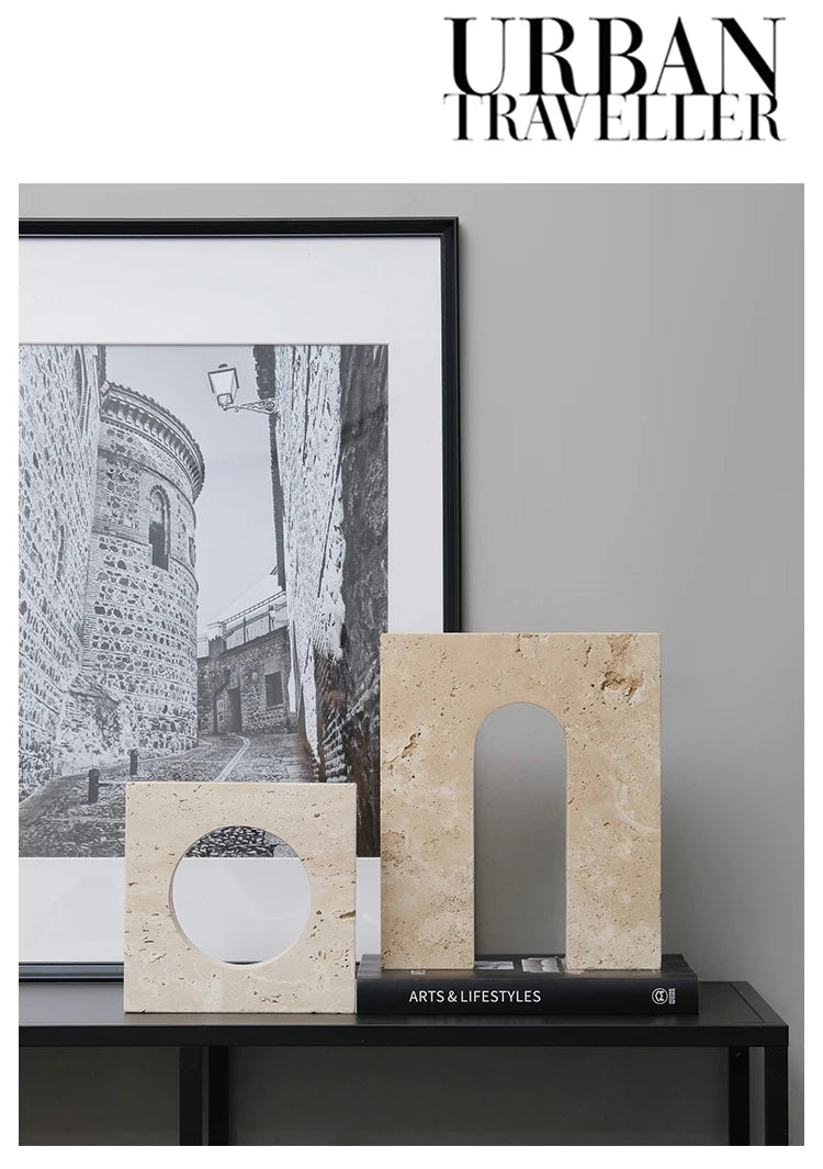 Natural Travertine Stone Archway Ornament — Beige, Antique Finish