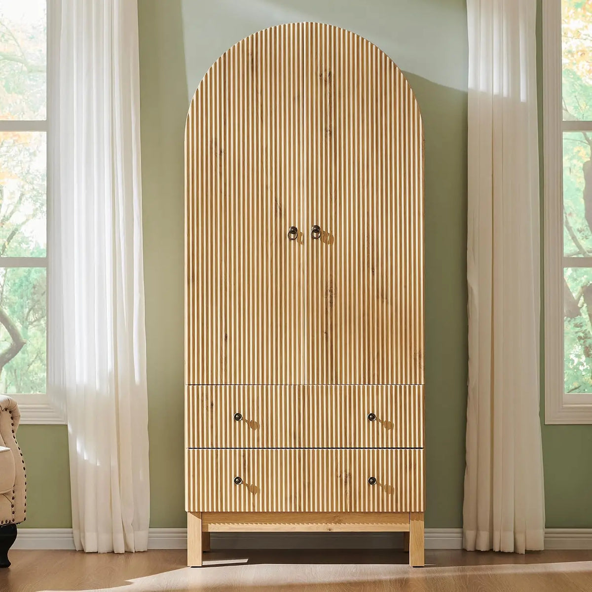 71" Arched Fluted Bathroom Storage Cabinet — Natural
