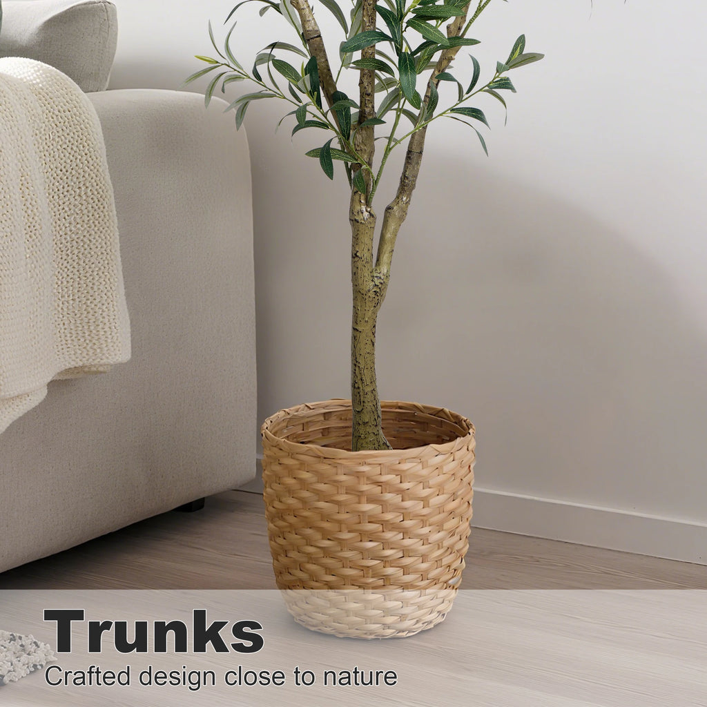 Olive Trees Artificial Indoor, 5.25/6.10/7.10FT Tall Faux Olive Tree with Black Pot, Artificial Plants with Natural Wood Trunk and Lifelike Fruits for Home Office Decor — room setting