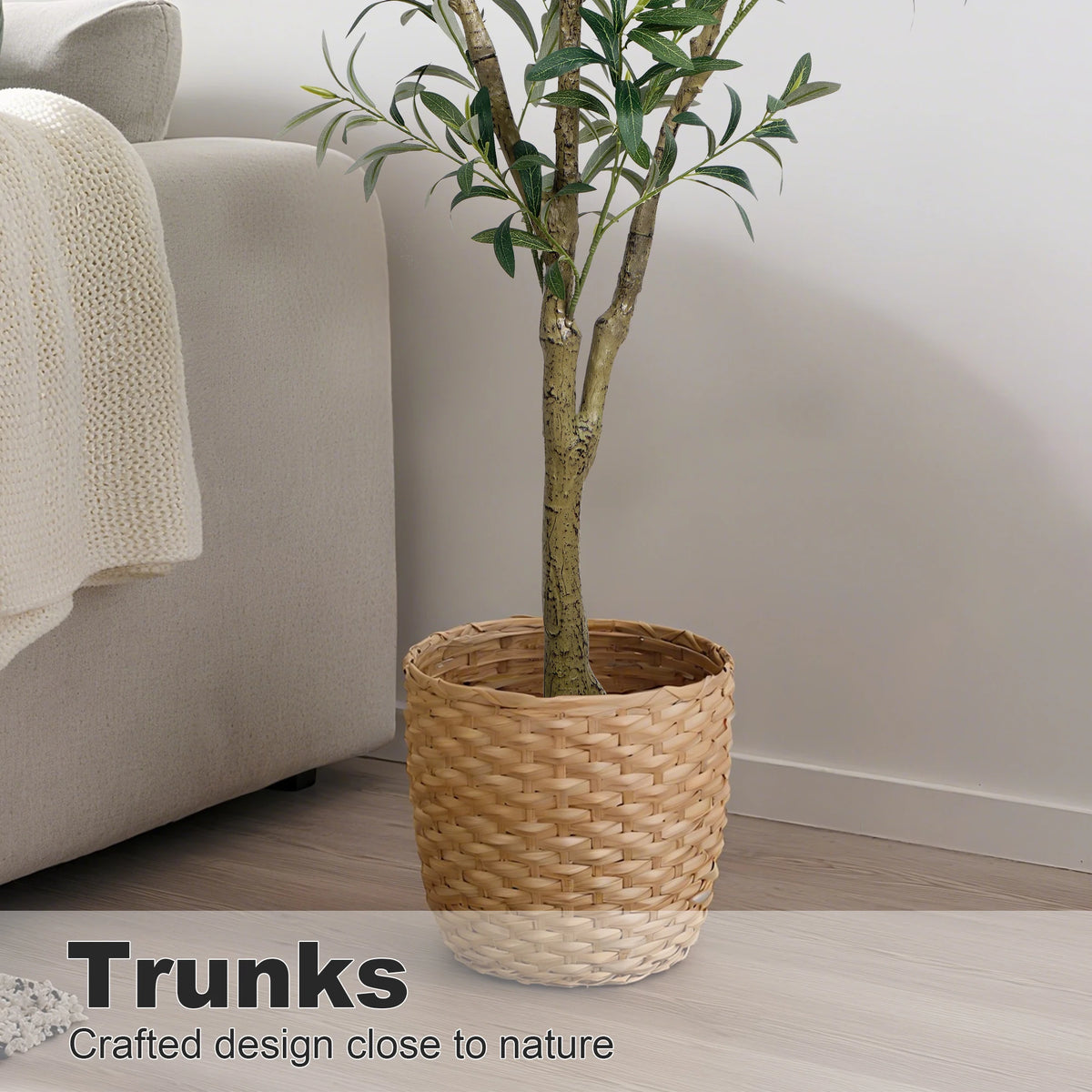 Olive Trees Artificial Indoor, 5.25/6.10/7.10FT Tall Faux Olive Tree with Black Pot, Artificial Plants with Natural Wood Trunk and Lifelike Fruits for Home Office Decor — room setting