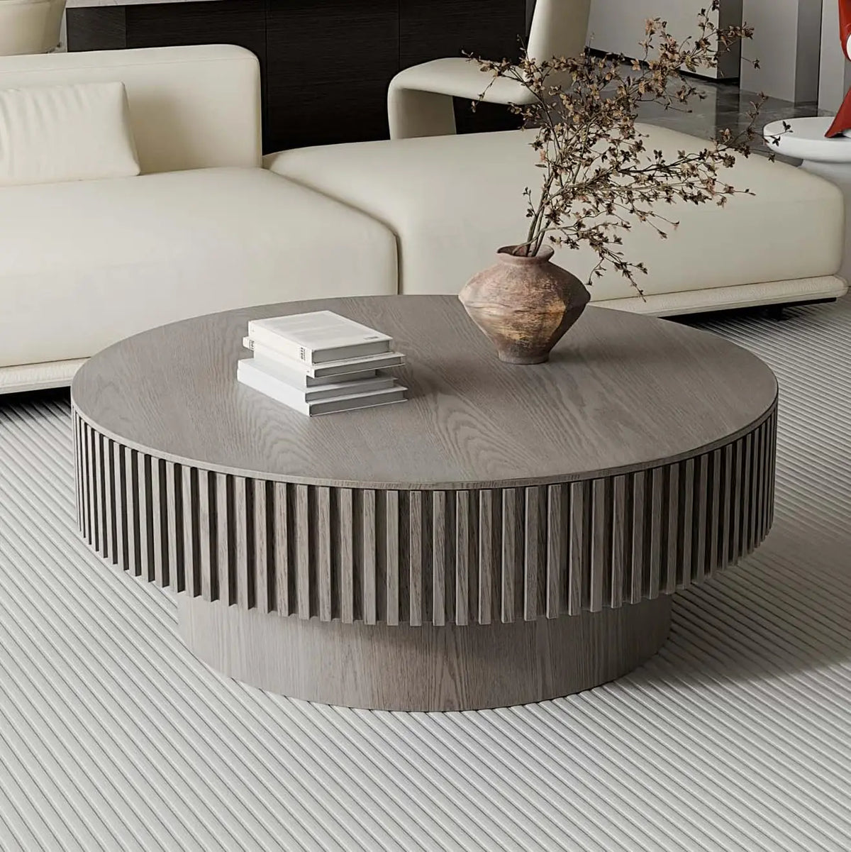 Round Storage Coffee Table - Modern Walnut
