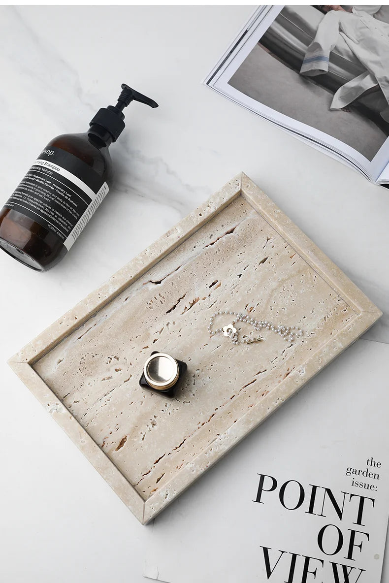 Travertine Vanity Tray — Multi-Size Marble Serving Tray