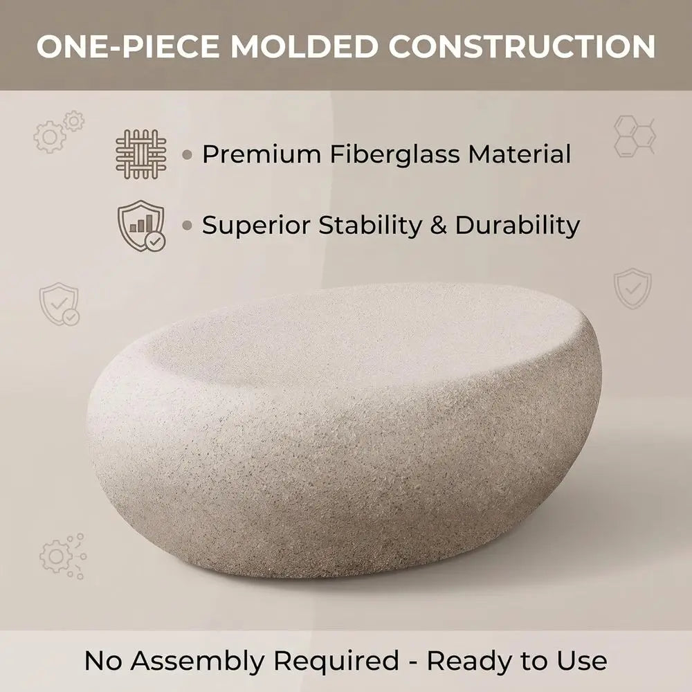 Oval stone coffee table — close-up product view