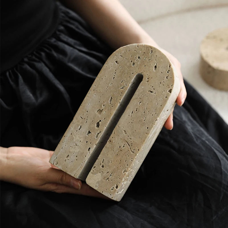 Beige Travertine Bookends — Handcrafted Stone Pair