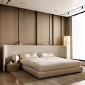 Ornament storage bed with solid wood frame in modern bedroom